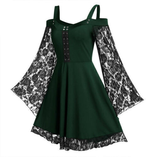 Plus Size Women Victorian Gothic Mini Dress Cold Shoulder Lace Tops Size 18-26 - Picture 6 of 17