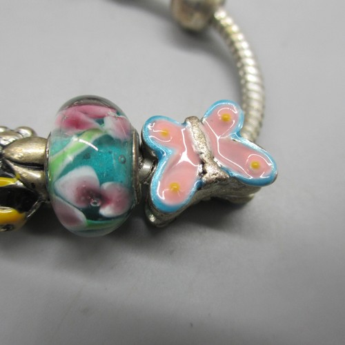 Charm Bracelet Whimsical Glass Enamel Flowers Frog Rainbow Bee Ladybug Butterfly - Picture 11 of 15