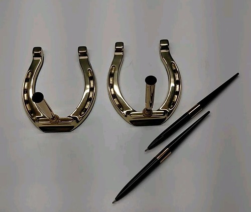 Soporte para bolígrafo de herradura de latón vintage de escritorio ecuestre vaquero occidental - Imagen 2 de 13