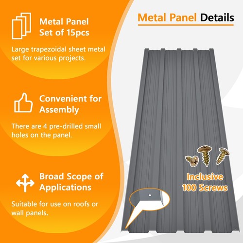 16.77"(W)x73.23"(H) Galvanized Metal Roof Panels Hardware Roofing Sheets(15 Pcs) - Picture 10 of 13