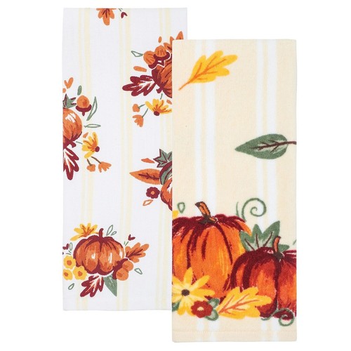 Celebrate Together Herbst großer Kürbis 2er-Pack Frottee Küchentücher - Neu mit Etikett - Bild 1 von 4