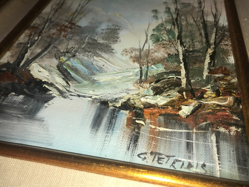 Set of 2 GASTON PETRIDIS Original OIL Canvas PAINTING Landscape LAKE HOUSE 17½"T - Picture 10 of 24