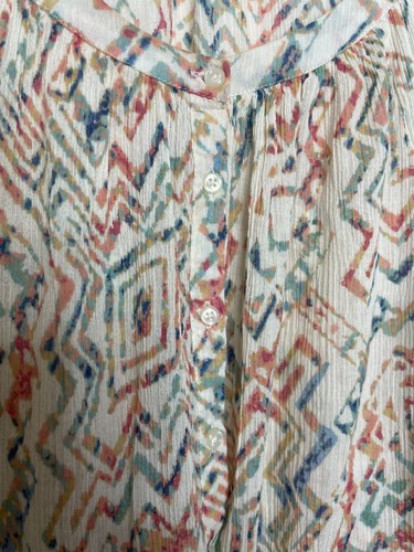 American Living Small Geo Print Peasant Blouse Long Sleeve Button Front - Picture 3 of 8