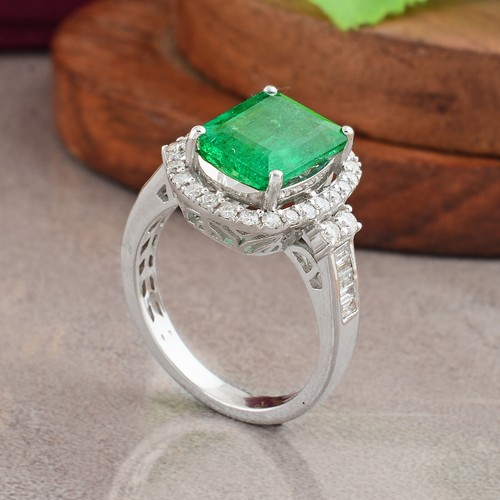Zambian Emerald Gemstone Diamond Engagement Ring 10k White Gold Jewelry 3.70 Tcw - Picture 3 of 10
