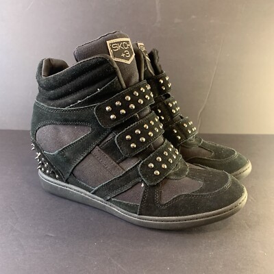 Skechers SKCH+3 Black Hidden Wedge Shoes Sneakers Womens Size 9.5 Spiked Studed