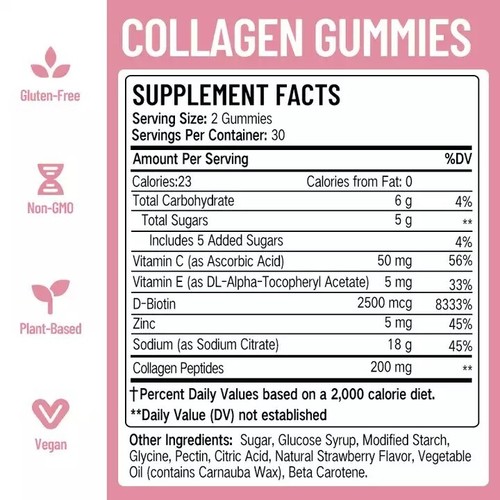 Collagen gummies Strawberry Whitening skin acne freckle smooth skin hair - Picture 9 of 15