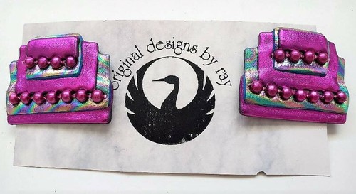 Original Designs by Ray Ladies Handcrafted Large Multicolor Plastic Earrings - Picture 1 of 11