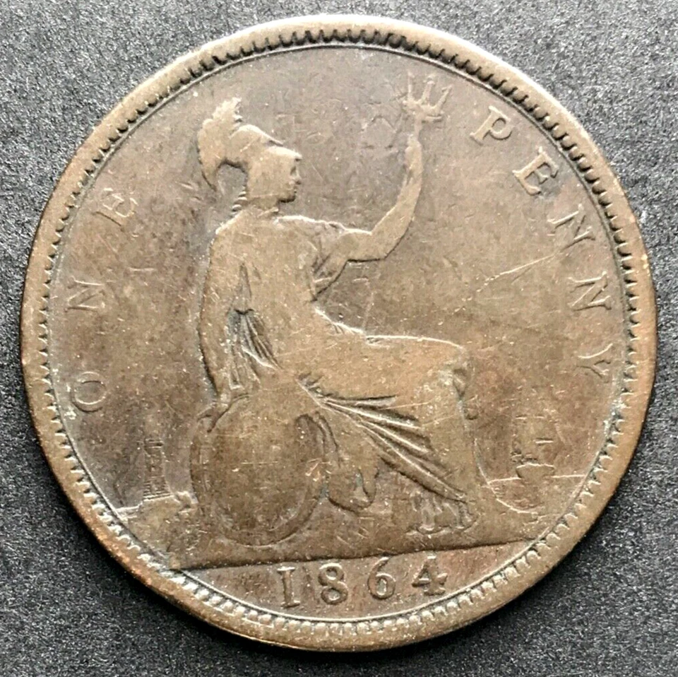 🇬🇧🇬🇧 United Kingdom 1864 ONE PENNY COIN - PLAIN "4". 🇬🇧🇬🇧 - Image 2 of 2