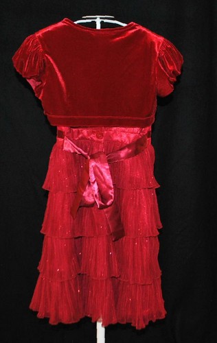 CHIC Jona Michelle Girl's Red Tiered Ruffle Fancy Holiday 2 pc Dress & Shrug 10 - Imagen 2 de 4