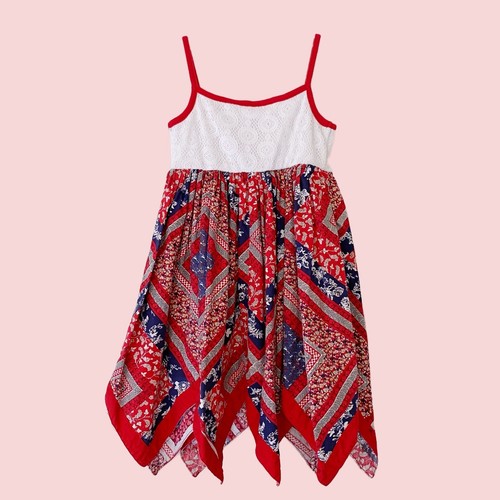 Blueberi Boulevard Patchwork Bandana Summer SunDress Girl’s 3T Red White Blue - Picture 2 of 5