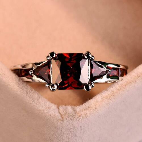 Elegant 925 Sterling Silver Red Garnet Jewelry Wedding Engagement Ring Size 7 - Picture 4 of 5