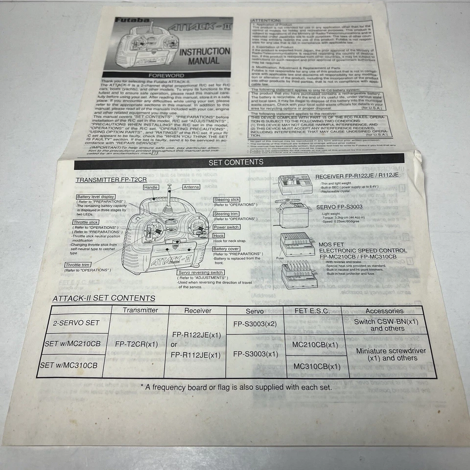 Futaba Attack 2 Instruction Manual And Warranty Card D60797 1995 - Image 2 of 4