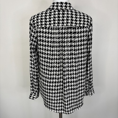 Ann Taylor Top XS Black Cream Houndstooth Collared Long Sleeve Pocket Blouse - Picture 5 of 11
