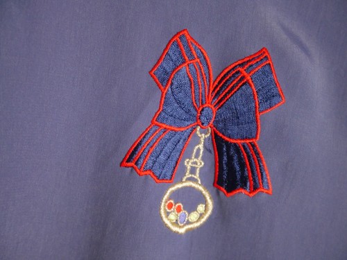 VINTAGE 90s 80s Bow Embroidered Blue cottage Geek Secretary Blouse Top Medium 14 - Picture 7 of 13