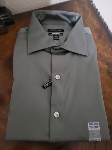 Kenneth Cole New York Regular Fit Faltenfrei Stretch 16 34/35 Grün Tee...