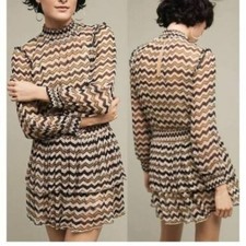 HD In Paris Anthropologie Sierade Zigzag Mini Dress Ruffle Smocked size 0