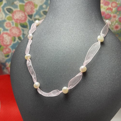 Black Organza adjustable 5-7mm natural pearls and ribbon necklace - 第 7/7 張圖片