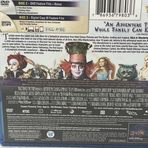 Alice in Wonderland(Blu-ray DVD 2010 3 Disc Se ,Includes Digital Copy - Imagen 4 de 8