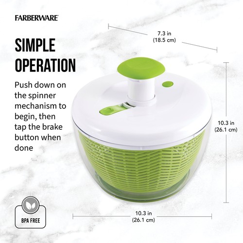 Professional Easy to Use Pump Plastic Salad Spinner 6.6 qt Green with White Lid - Picture 4 of 24
