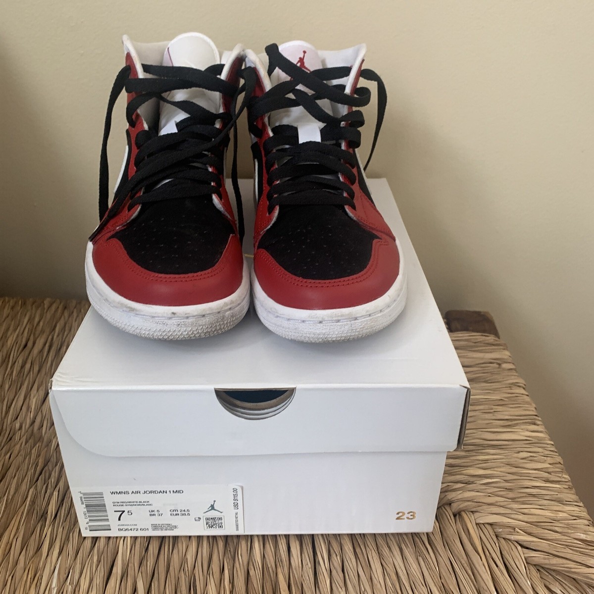 Size 7.5 Air Jordan 1 Mid Gym Red Black W | eBay