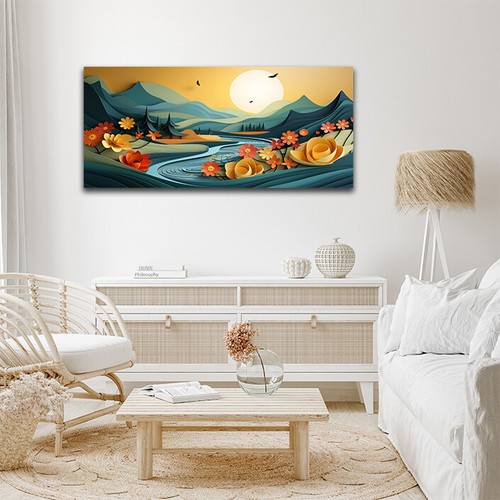 Palette River and Forest Green Mountains flowers Abstract Wall Art Print Framed - Picture 14 of 16