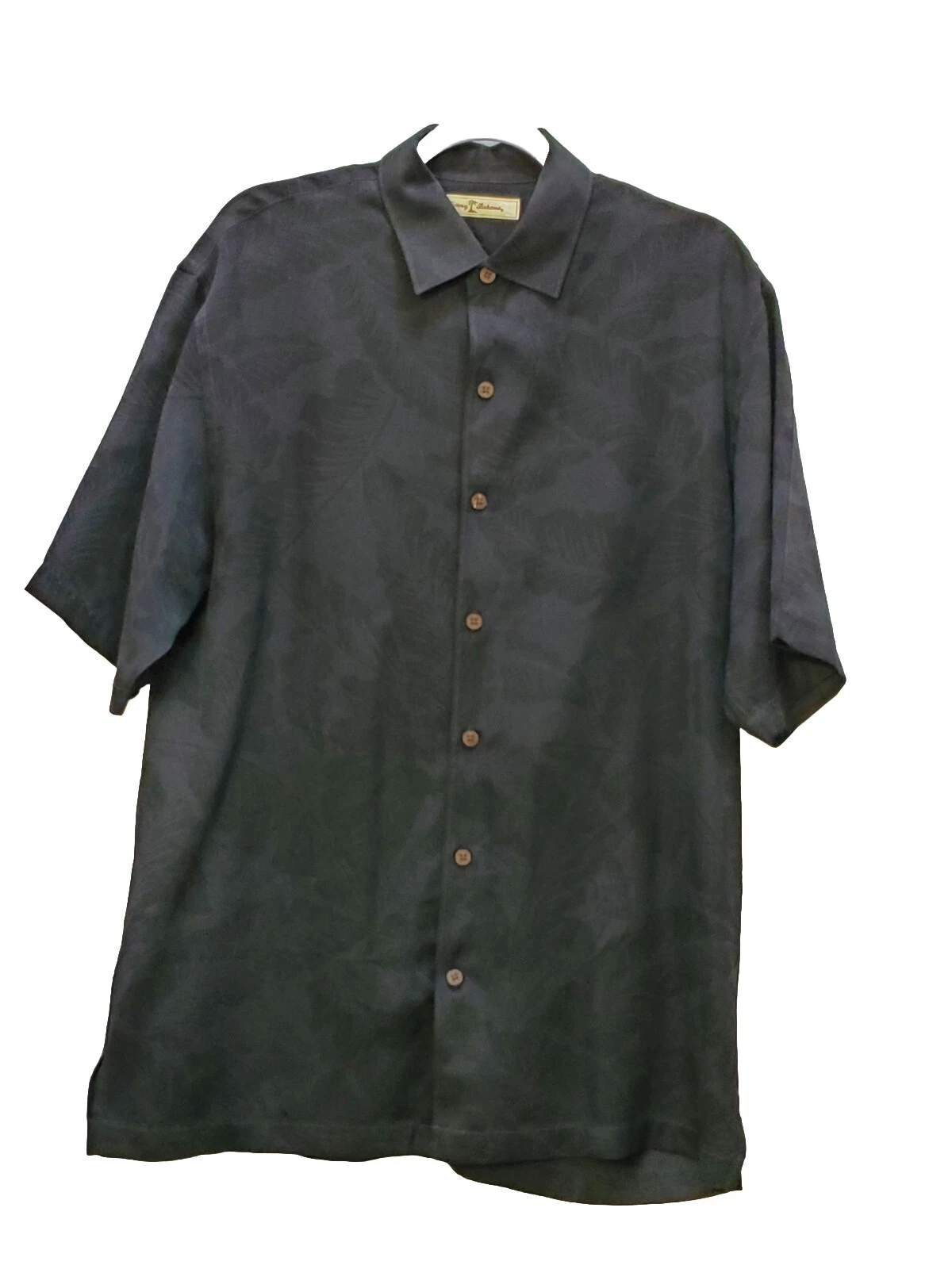 Tommy Bahama SILK Shirt Mens L Black Button Hawaiian Short Sleeve Floral