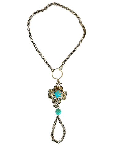 Slave Cuff Bracelet Copper/brass Chain metal design Two Stones A1156