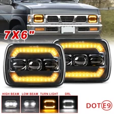 Pair  For 1995- 1997 Nissan Pickup Hardbody 7X6" LED Headlights Hi/Lo DRL Lamp