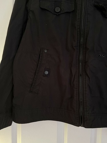 EASY Men’s Windbreaker Coat Size Large Full Zip High Neck 100% Cotton Black - Picture 6 of 8