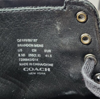 Coach Brandon Brogue Wingtip Black Leather Boots Men display picture 3