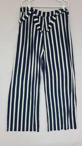 Label Be Women's Blue/White Striped Flared Knit Belted Pants Trousers Sz 16 - Picture 5 of 7
