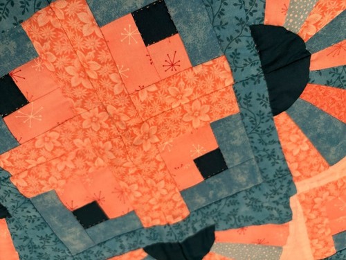 Quilted table topper or wall hanging, blue, pink & white, 20 x 20 new handmade - Picture 7 of 7