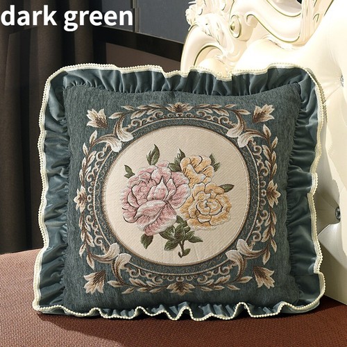 1X Chinese Retro Floral Embroidery Cushion Case Ruffle Trim Pillow Cover No Core - Picture 15 of 18