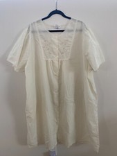 VTG Sears Fundamental Woman Sz 3X Ivory Short Sleeve Embroidered Nightgown Lace