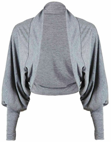 New Ladies Batwing Shrug Long Sleeve Womens Jersey Bolero Cardigan Top Size 8-26 - Picture 5 of 13