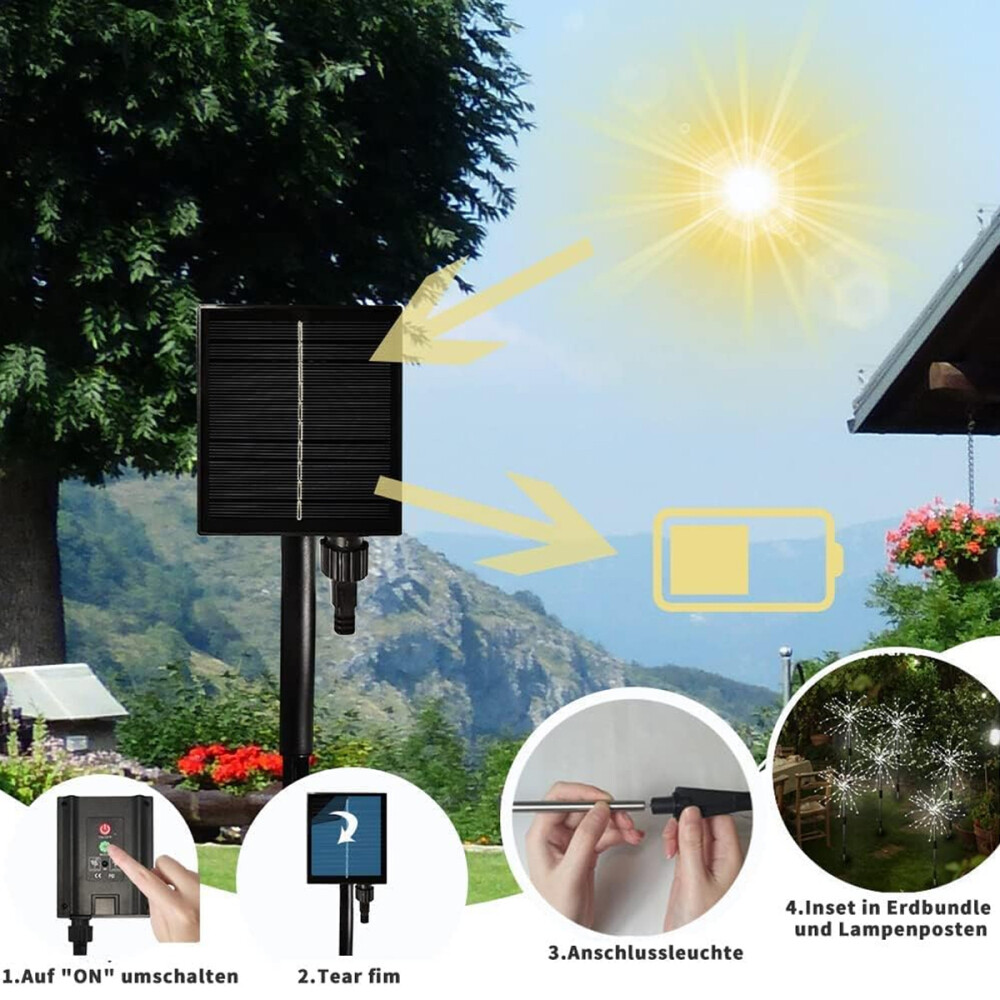 4x 120LED Solarleuchte Feuerwerk Licht Lichterkette Solarlampe Außen Garten Deko