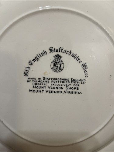 Old English Staffordshire Ware Mount Vernon Virginia Plate 9 3/4"Great Condition - Picture 8 of 9