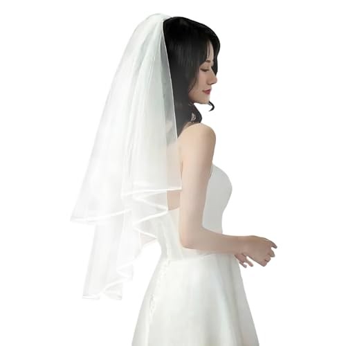 Wedding Veil,2 Tiers White Bridal Veils with Comb,Tulle Veils for Brides
