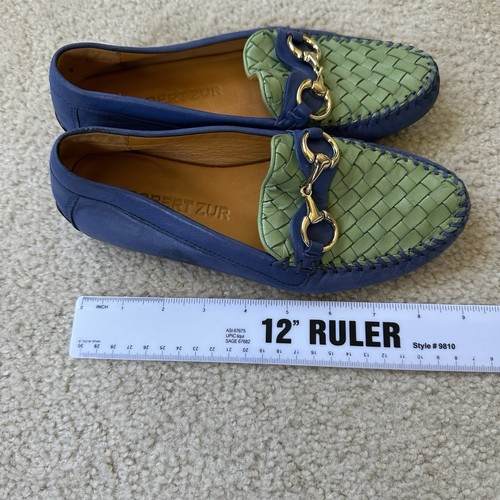 Women’s Robert Zur Size 6.5M Driving Shoes Blue with Green Woven & Gold accents - Picture 18 of 22