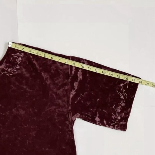 J. Jill Crushed Velvet Embroidered Short Sleeve Top Shirt Womens Large Burgundy - Picture 10 of 11
