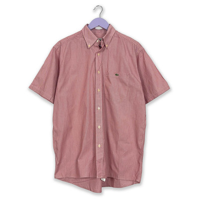 Lacoste Vintage Hemd weiß-rot gestreift - Größe 40 Herren