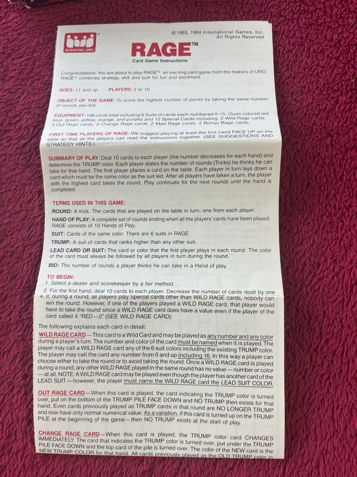 Vintage Raro Jogo de Cartas Rage Jogos Internacionais 1983 Makers of Uno Completo  - Imagem 3 de 4