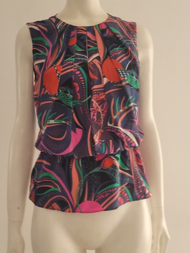 Emilio Pucci Silk Blouse Top UK 8 10 EU 36 36 Blue Abstract Print Peplum Keyhole - Picture 11 of 22