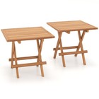 Patio 2 PCS Folding Side Table Teak Wood Square Slatted Tabletop Portable Picnic