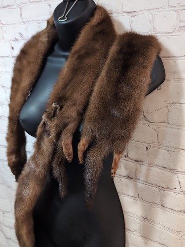 VTG 4 Whole Body RED BROWN MINK Pelts BOA Stole Wrap Scarf 48” Snap Chain Close - Picture 4 of 16