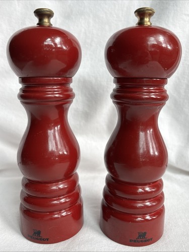 Peugeot France 7" dunkelrot Salz & Pfeffermühle Mühle Set lackiertes Holz