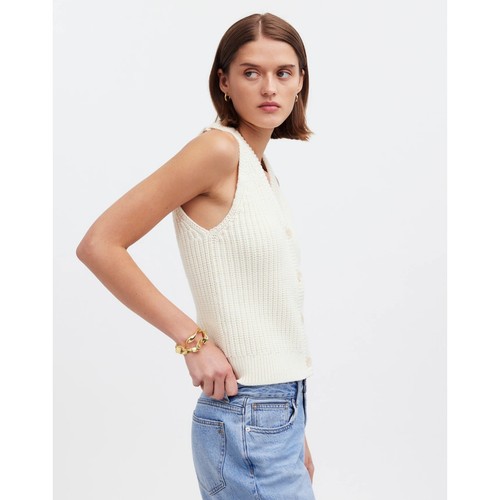 Madewell Cutaway Sweater Vest Top Bright Ivory Cotton Blend Knit V Neck XXS NWT - Picture 3 of 11