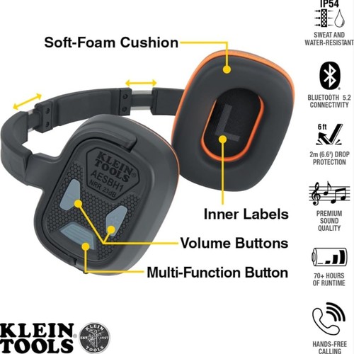 Klein Tools AESBH1 Bluetooth Behind The Head Earmuffs Wireless Headphones - 第 2/8 張圖片