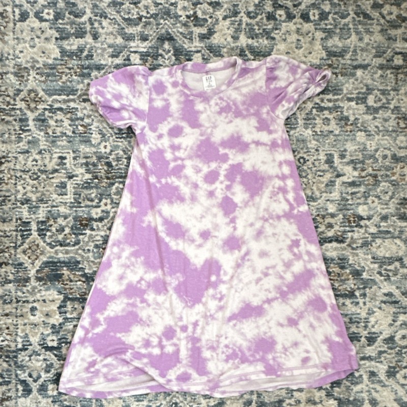 Gap Girls A-Line Dress Purple White Tie Dye Knee Length Short Sleeve M (8)