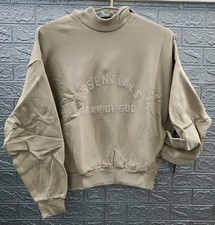 New Essentials Fear Of God Front Logo Pullover Hoodie W/Pockets Dusty Beige Sz M